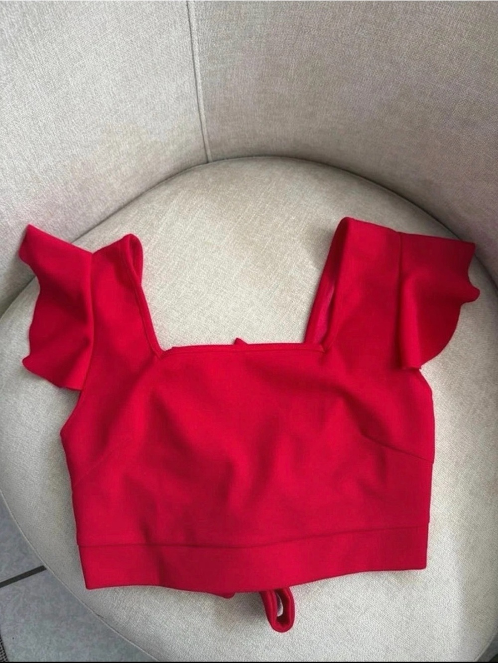 SHEIN Red Square-Neck Ruffle Sleeve Crop Top